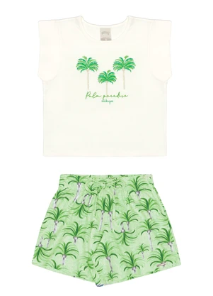 Alakazoo - Conjunto Menina com Estampa Coqueiros Verde - ALAKAZOO