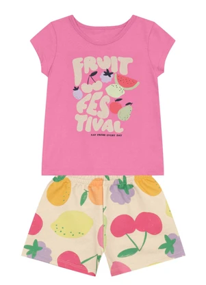 Brandili - Conjunto Menina com Frutas Brilhante Rosa - BRANDILI
