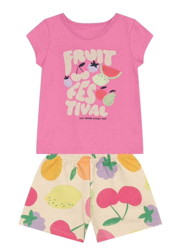 Brandili - Conjunto Menina com Frutas Brilhante Rosa