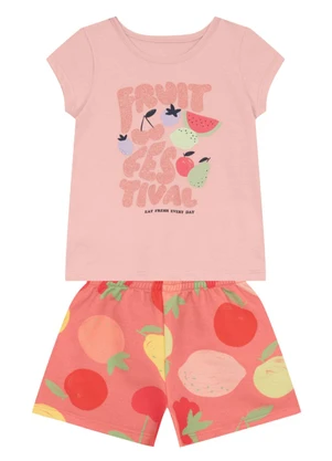 Brandili - Conjunto Menina com Frutas Brilhante Rosa - BRANDILI