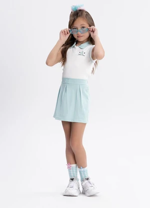 Alakazoo - Conjunto Menina com Regata e Shorts Saia Azul - ALAKAZOO