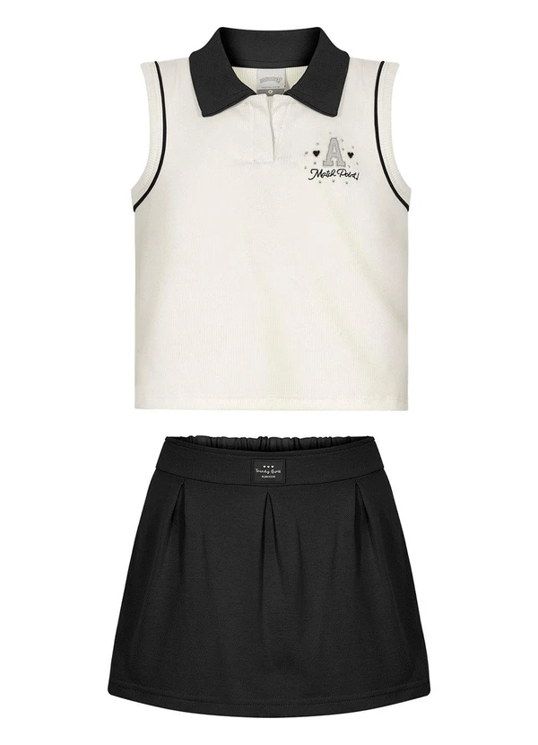 Alakazoo - Conjunto Menina com Regata e Shorts Saia Preto 1