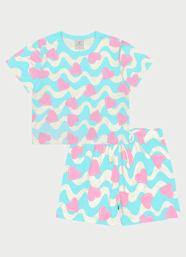 Abrange - Conjunto Menina Corações Azul