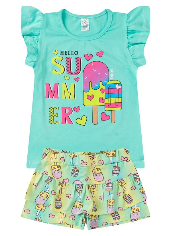 Rovitex - Conjunto Menina Cotton Manga Estampado Verde