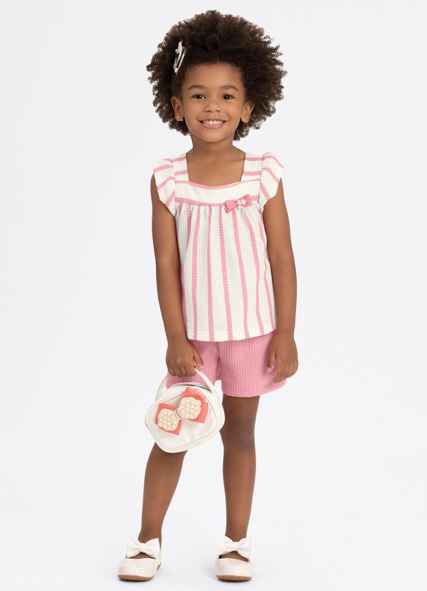 Alakazoo - Conjunto Menina Crochê com Blusa e Shorts Rosa