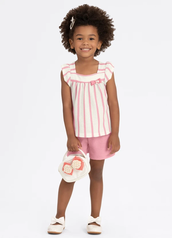 Alakazoo - Conjunto Menina Crochê com Blusa e Shorts Rosa 1