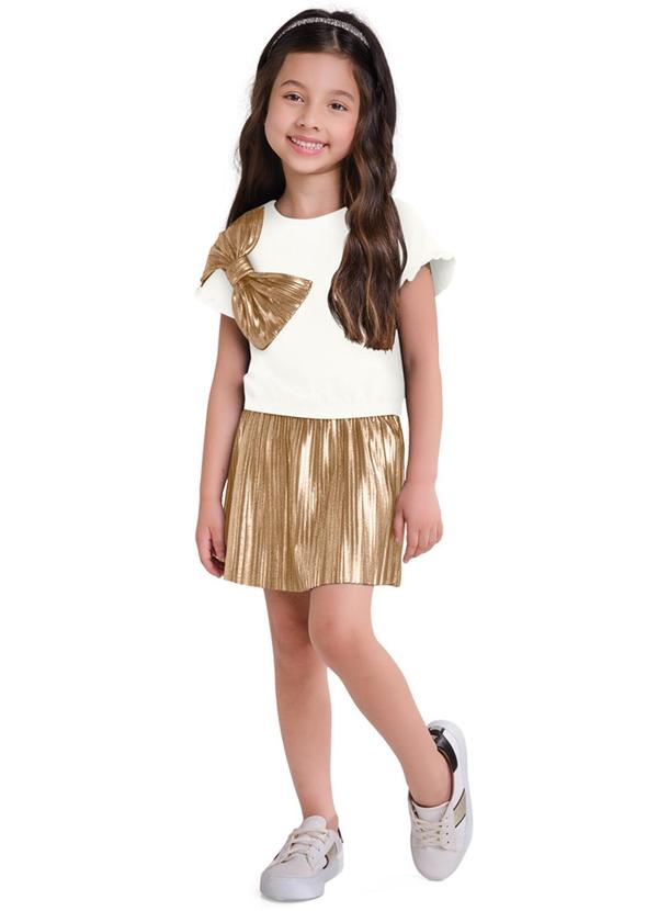 Milon - Conjunto Menina Cropped e Short-Saia Bege