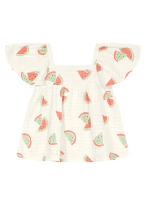 Brandili - Conjunto Menina em Cotton Quadriculado Natural - BRANDILI