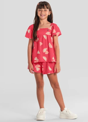 Brandili - Conjunto Menina em Cotton Quadriculado Vermelho - BRANDILI