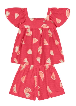 Brandili - Conjunto Menina em Cotton Quadriculado Vermelho - BRANDILI