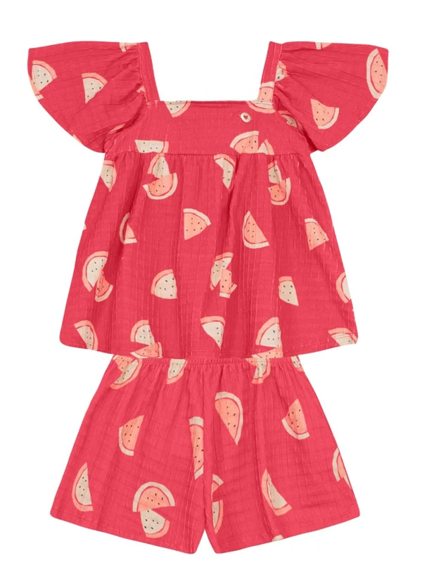 Brandili - Conjunto Menina em Cotton Quadriculado Vermelho 2