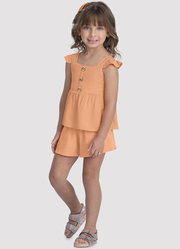 Alakazoo - Conjunto Menina em Viscose com Botões Laranja
