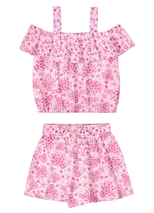 Alakazoo - Conjunto Menina em Viscose Estampado Rosa - ALAKAZOO