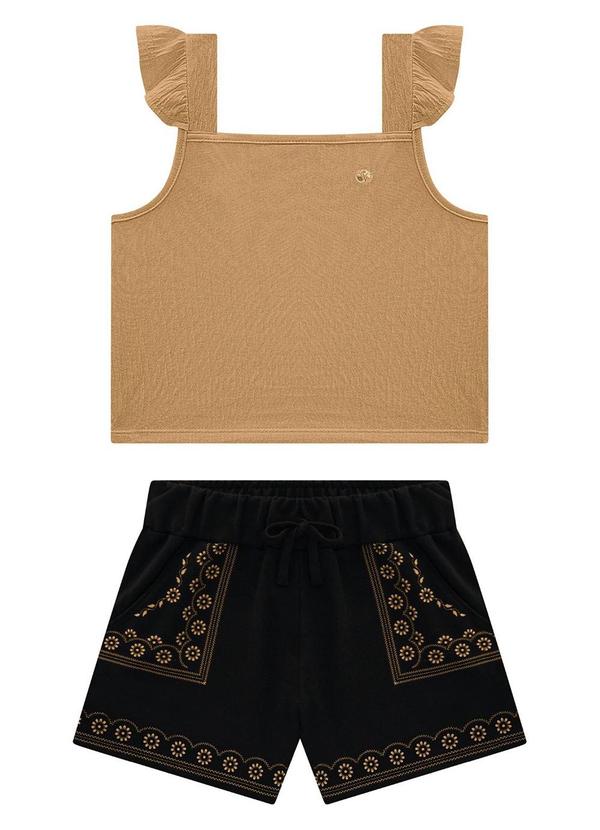 Milon - Conjunto Menina Estampado Marrom