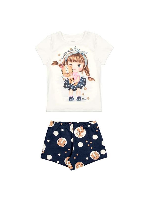Alakazoo - Conjunto Menina Estampado Strass em MalhaAzul