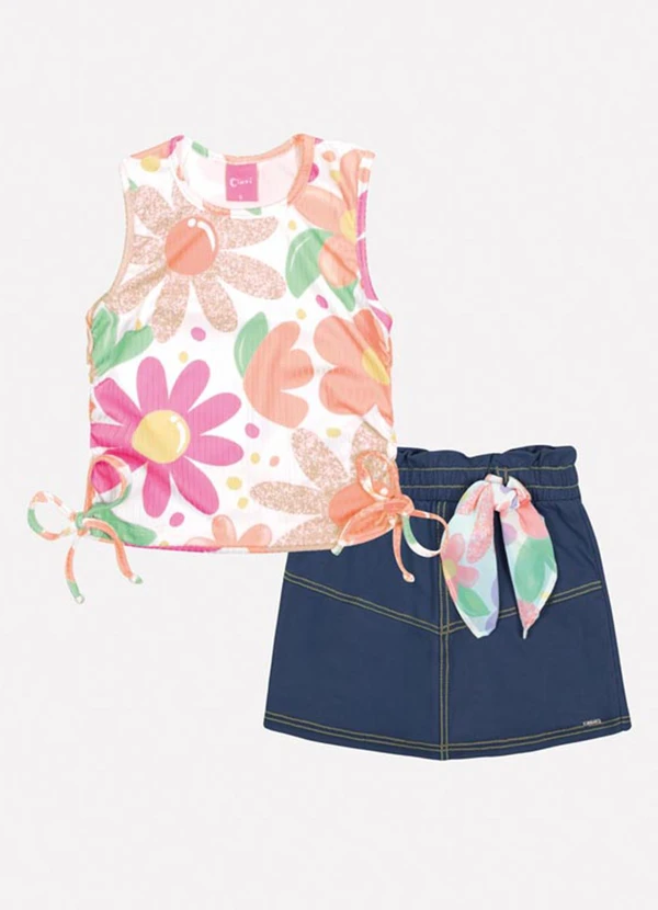 Cinti - Conjunto Menina Floral Laranja