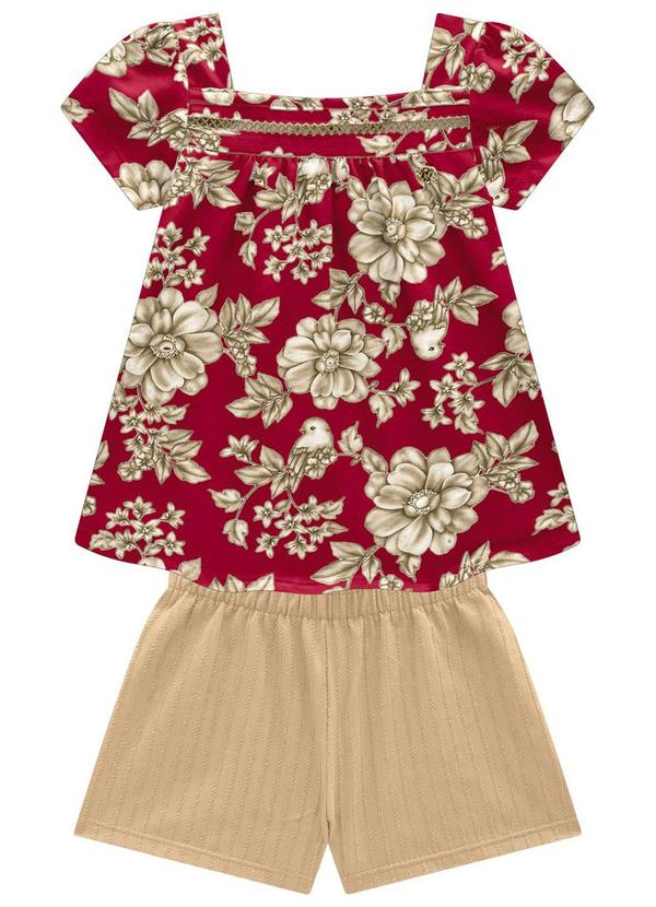 Milon - Conjunto Menina Flores Vermelho