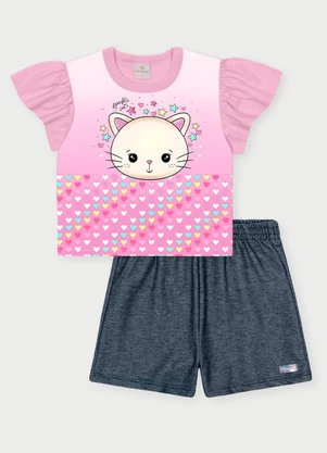 Abrange - Conjunto Menina Gatinho Brilhante Rosa - ABRANGE