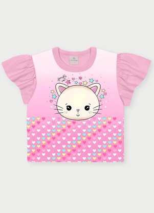 Abrange - Conjunto Menina Gatinho Brilhante Rosa - ABRANGE
