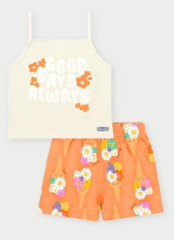 Abrange - Conjunto Menina Ice Cream Flowers Laranja