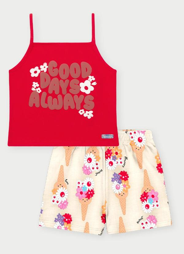 Abrange - Conjunto Menina Ice Cream Flowers Vermelho