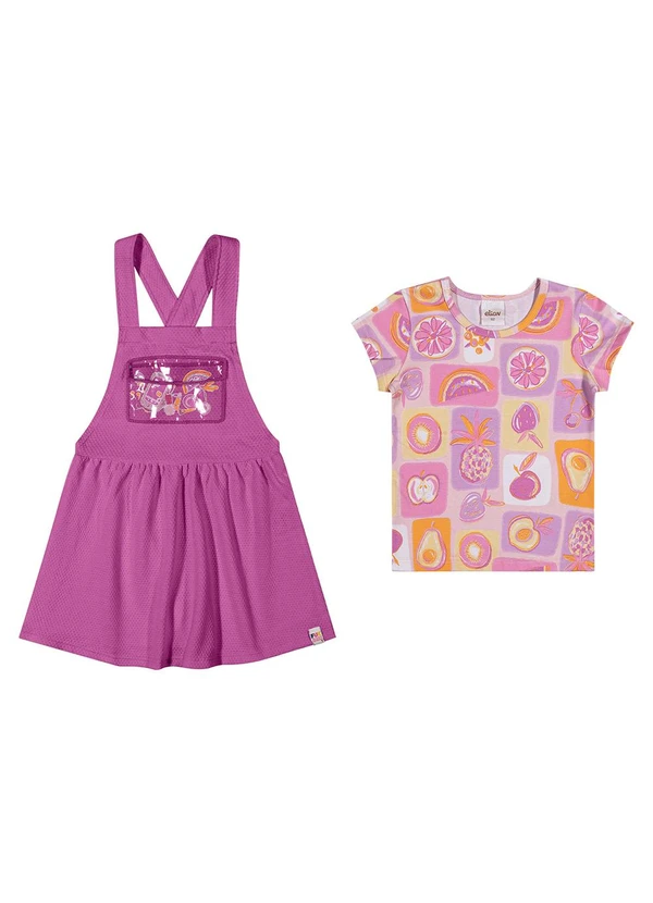 Elian - Conjunto Menina Jardineira e Blusa Frutas Rosa 3