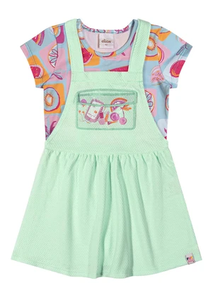 Elian - Conjunto Menina Jardineira e Blusa Frutas Verde - ELIAN