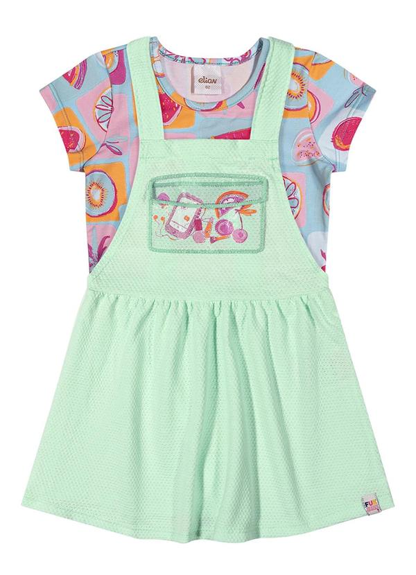 Elian - Conjunto Menina Jardineira e Blusa Frutas Verde