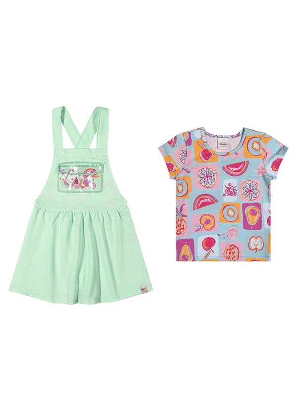 Elian - Conjunto Menina Jardineira e Blusa Frutas Verde 3