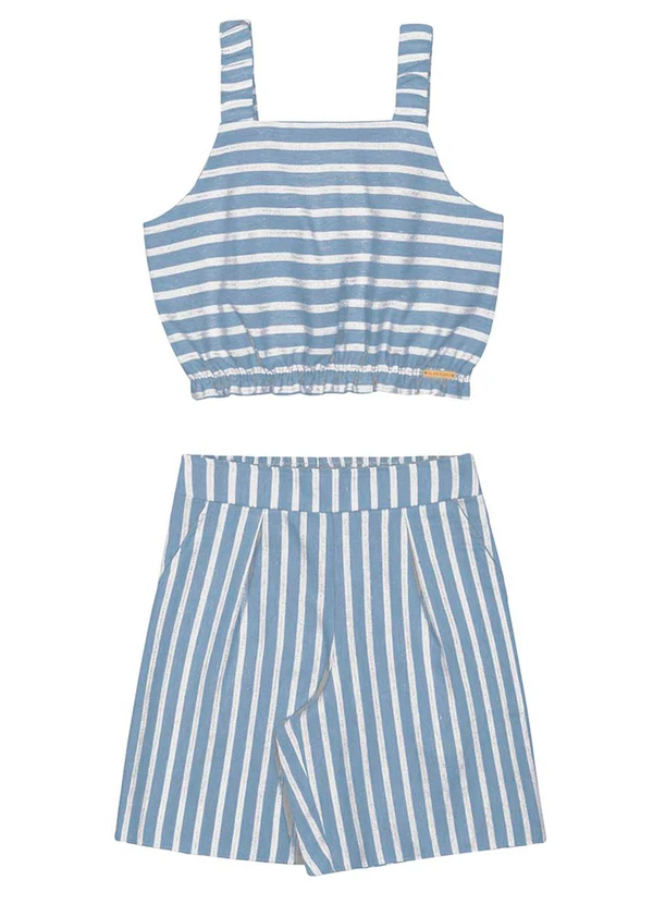 Alakazoo - Conjunto Menina Listrado com Detalhes LurexAzul