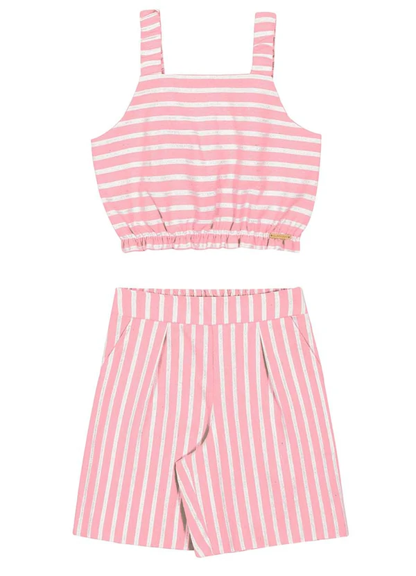 Alakazoo - Conjunto Menina Listrado com Detalhes LurexRosa