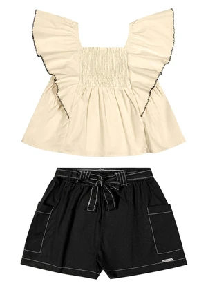 Colorittá - Conjunto Menina Mangas com Babado Bege - COLORITTÁ