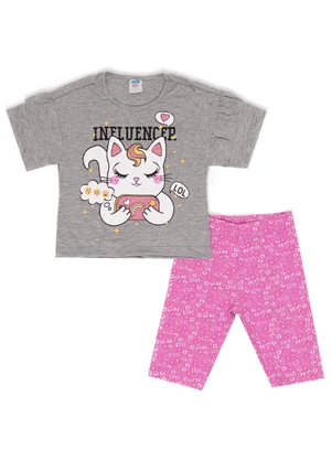 Outlet - Conjunto Menina Mescla/Rosa - OUTLET