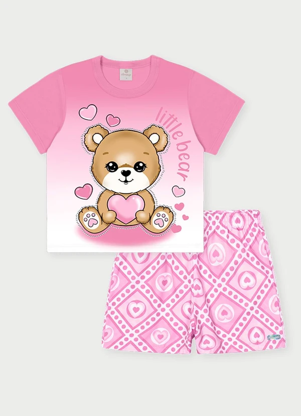 Abrange - Conjunto Menina Pequena Ursa Rosa