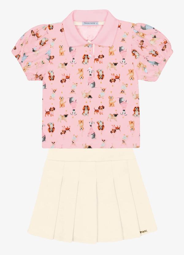 Trick Nick - Conjunto Menina Polo com Shorts Saia Rosa