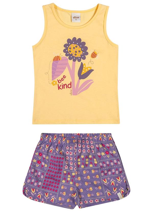 Elian - Conjunto Menina Regata Estampada Amarelo