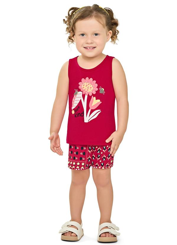 Elian - Conjunto Menina Regata Estampada Vermelho