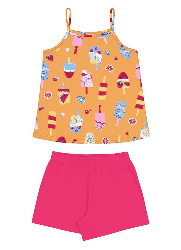 Alakazoo - Conjunto Menina Short Liso Regata EstampaAmarelo