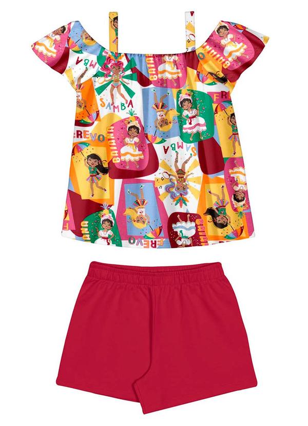 Alakazoo - Conjunto Menina Shorts e Blusa EstampadaVermelho