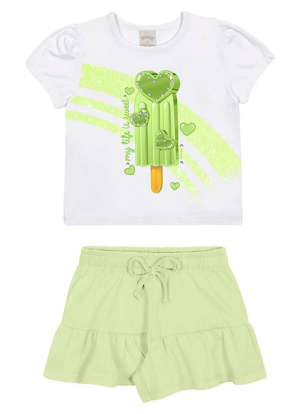 Alakazoo - Conjunto Menina Strass e Babados ShortsAmarelo