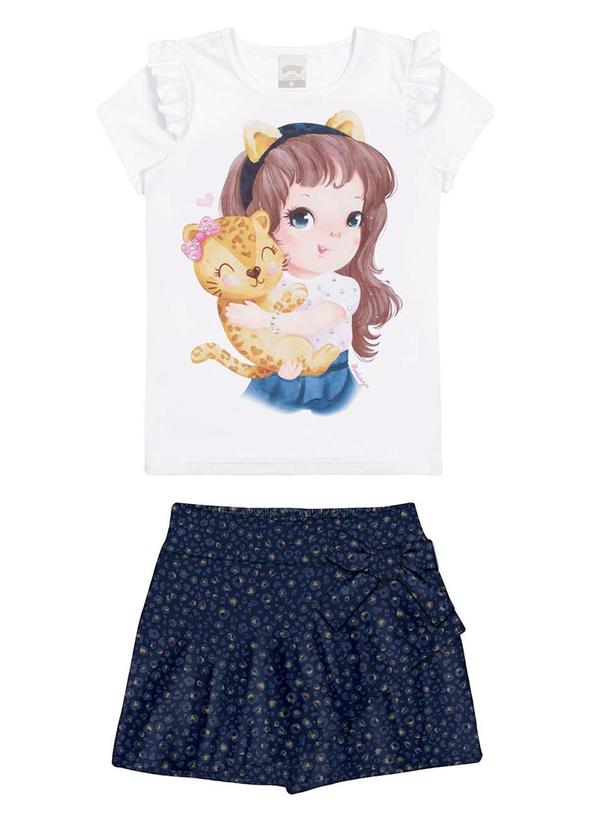 Alakazoo - Conjunto Menina Strass Shorts Saia EstampadoAzul