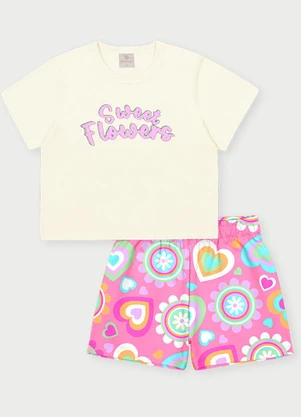 Abrange - Conjunto Menina Sweet Flowers Bege - ABRANGE