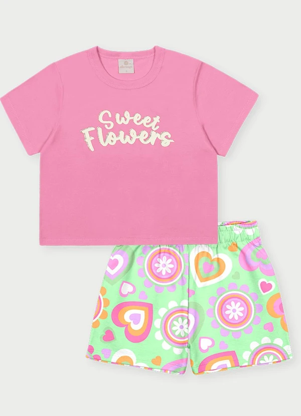 Abrange - Conjunto Menina Sweet Flowers Rosa