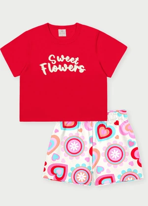 Abrange - Conjunto Menina Sweet Flowers Vermelho - ABRANGE