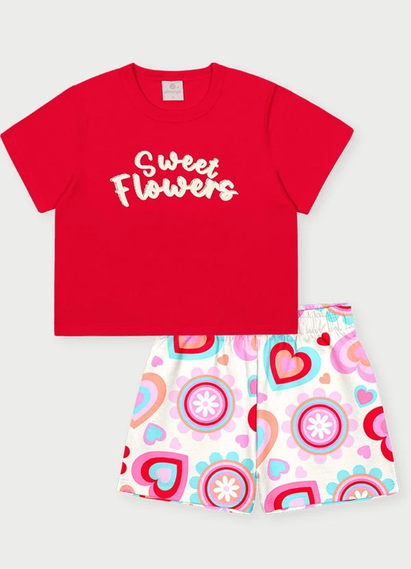 Abrange - Conjunto Menina Sweet Flowers Vermelho 1