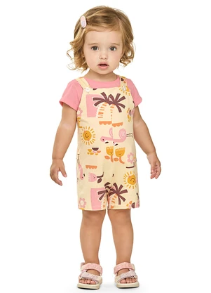 Elian - Conjunto Menina Tropical com Jardineira Rosa - ELIAN