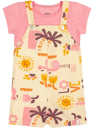 Elian - Conjunto Menina Tropical com Jardineira Rosa - ELIAN