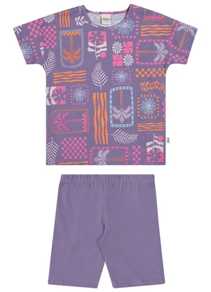 Elian - Conjunto Menina Tropical Geométrico Roxo - ELIAN