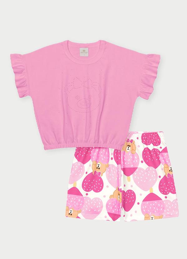 Abrange - Conjunto Menina Ursinha de Strass Rosa