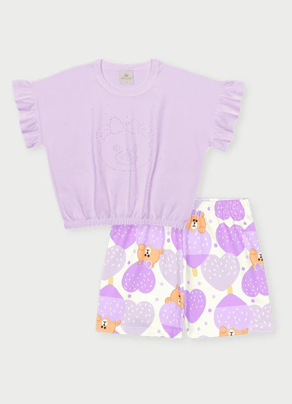 Abrange - Conjunto Menina Ursinha de Strass Roxo